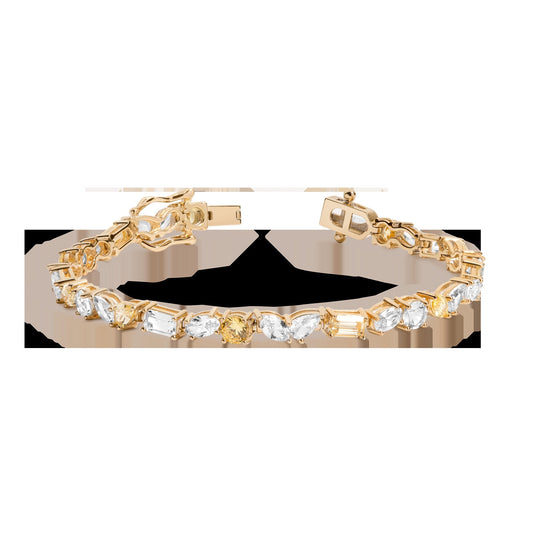 Lab Grown White Sapphire and Canary Mixed Shape Tennis Bracelet