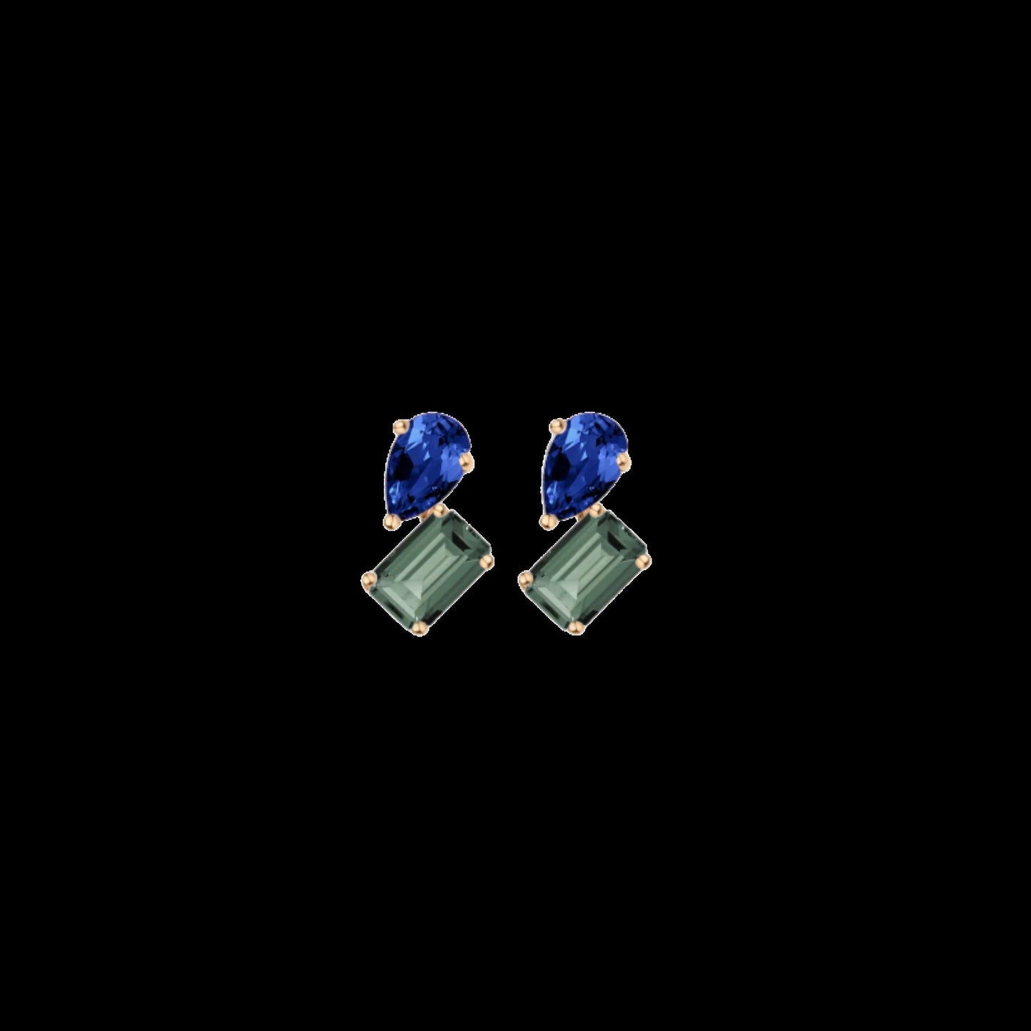 Toi et Moi Gemstone Mini Heirloom Earring - Green Tourmaline & Blue Sapphire