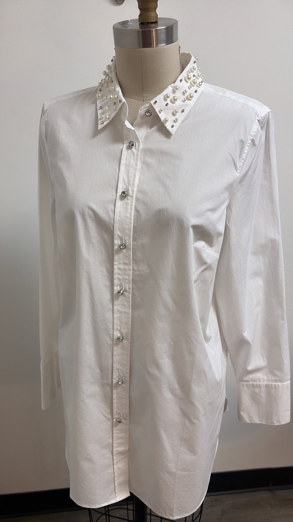 New Talbots White with Pearl Accents Top, M