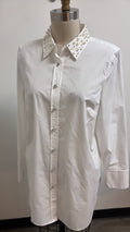 New Talbots White with Pearl Accents Top, M