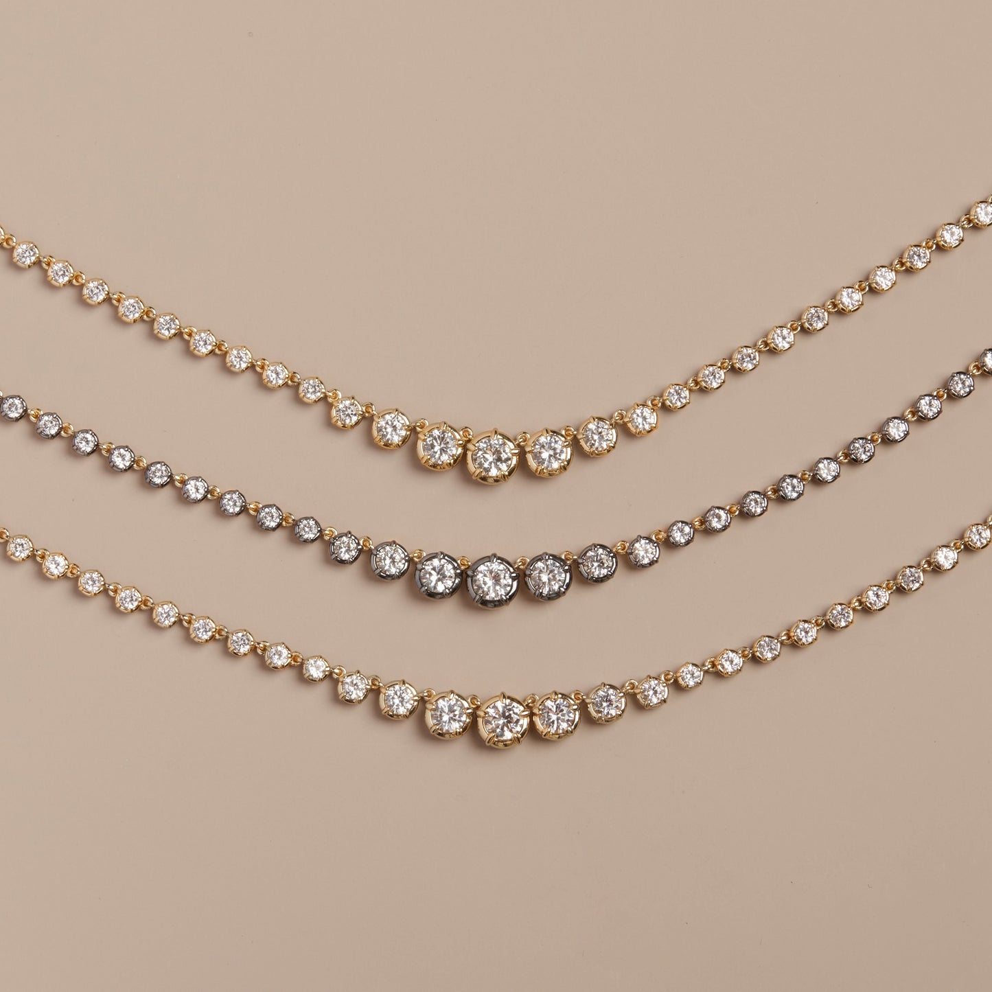 Lab Grown White Sapphire Graduated Georgian Tennis Necklace