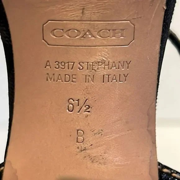 Coach “Stephany” Black Patent Leather Cork Heeled Platform Sandals Size 6.5