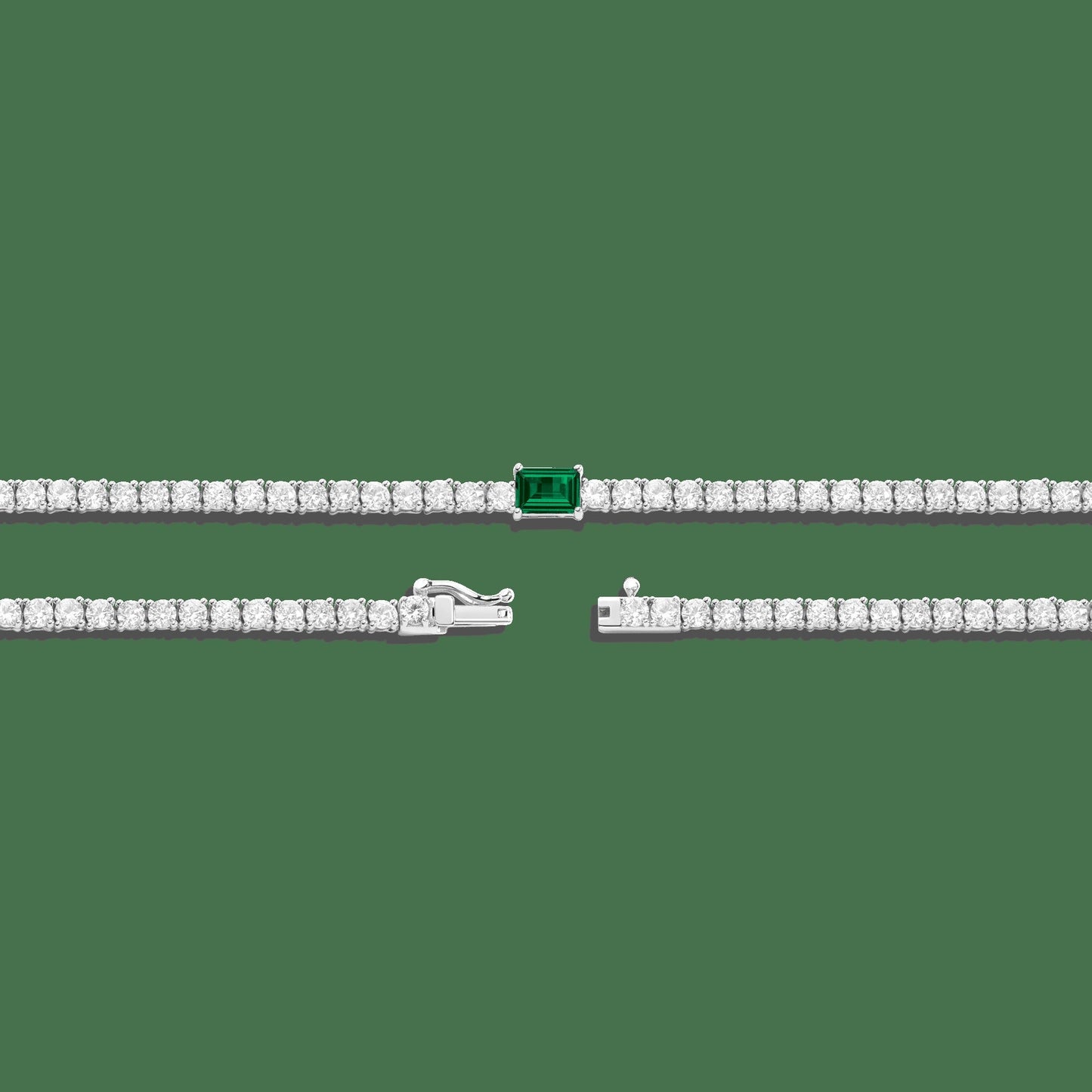 Lab Grown White Sapphire Tennis Necklace with Emerald