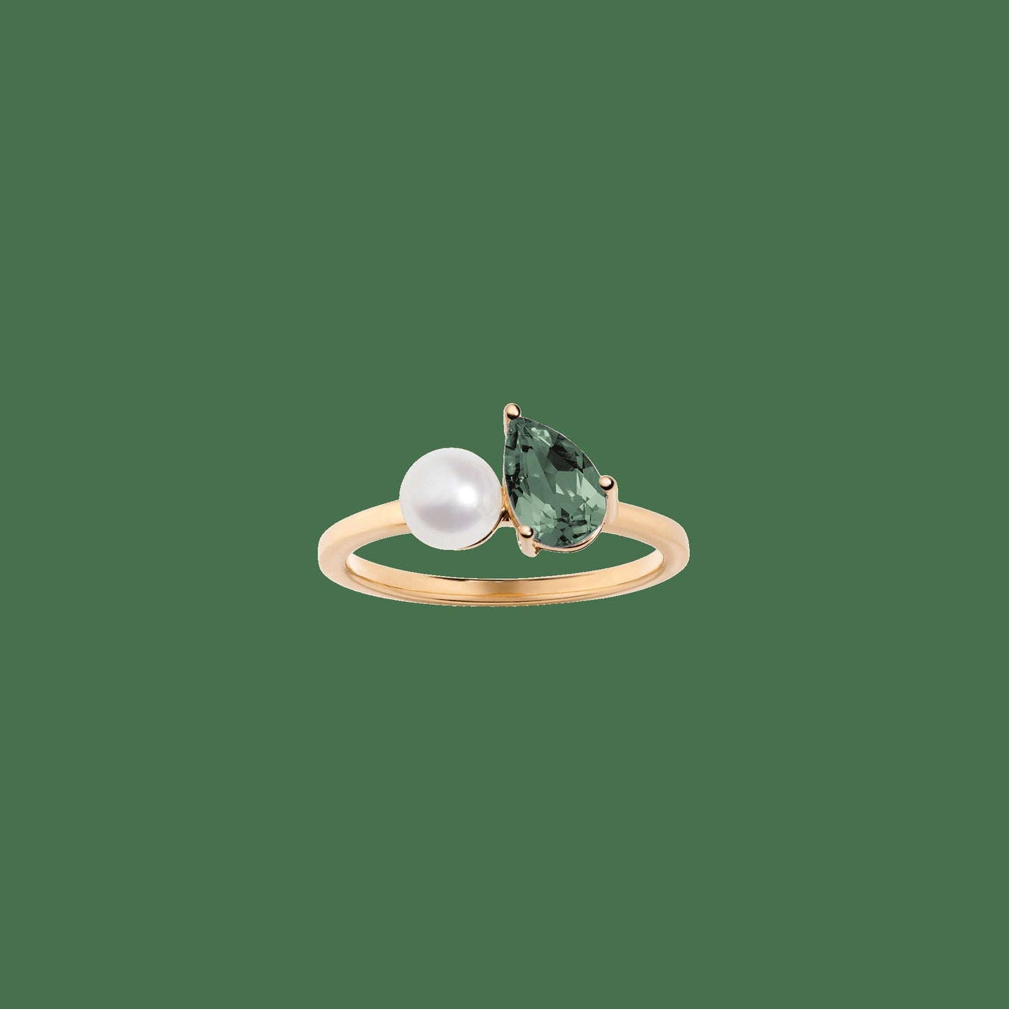 Pearl Toi et Moi Ring - Green Tourmaline