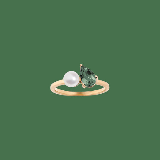 Pearl Toi et Moi Ring - Green Tourmaline