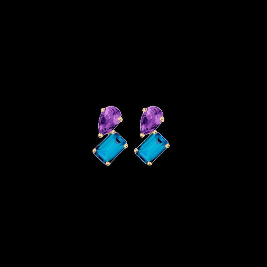 Toi et Moi Gemstone Mini Heirloom Earring - London Blue Topaz & Purple Amethyst