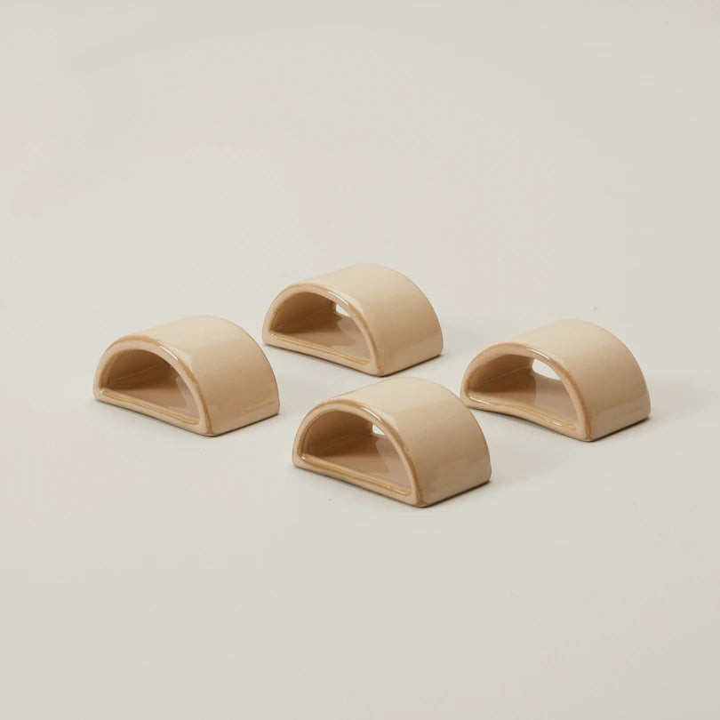 SET OF 4 STONEWARE HALF-CIRCLE NAPKIN RINGS - SAHARA or BISQUE