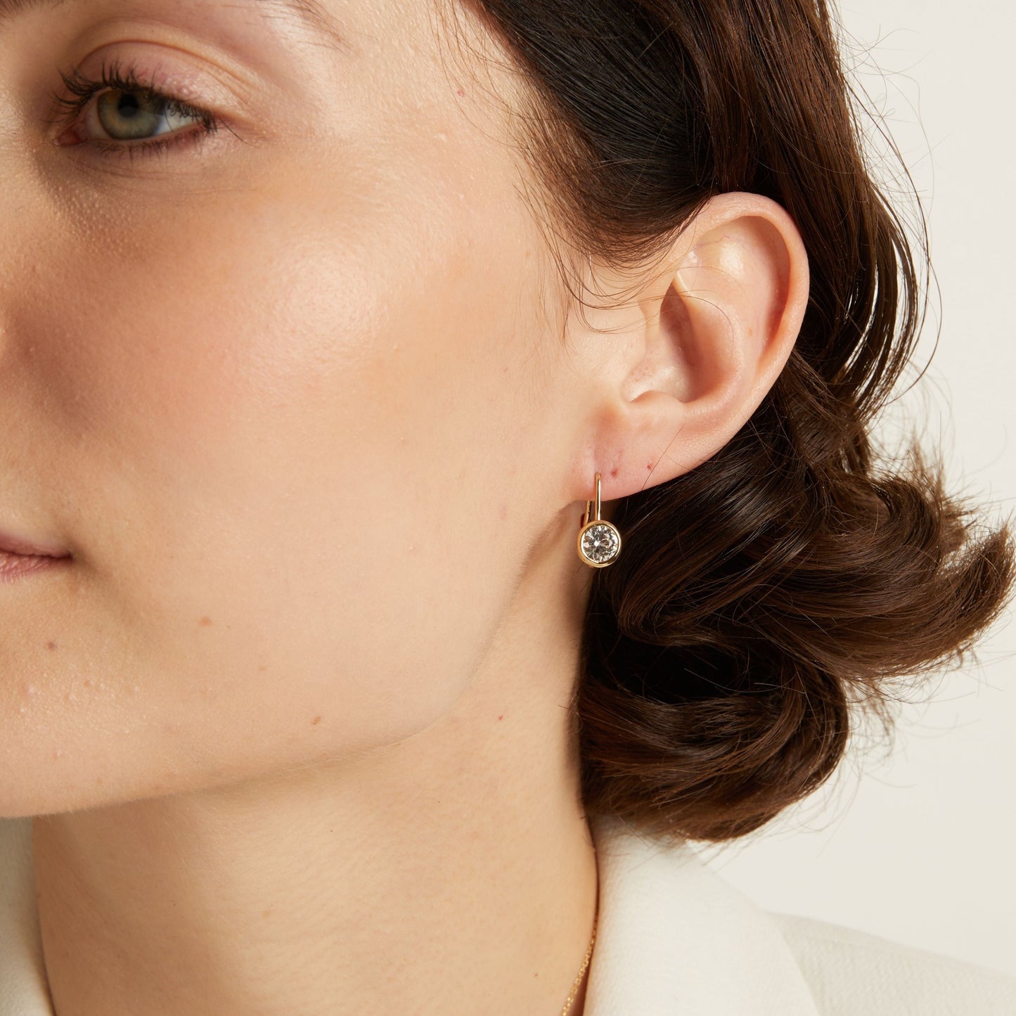 Round Lab Grown Diamond Bezel Drop Earrings