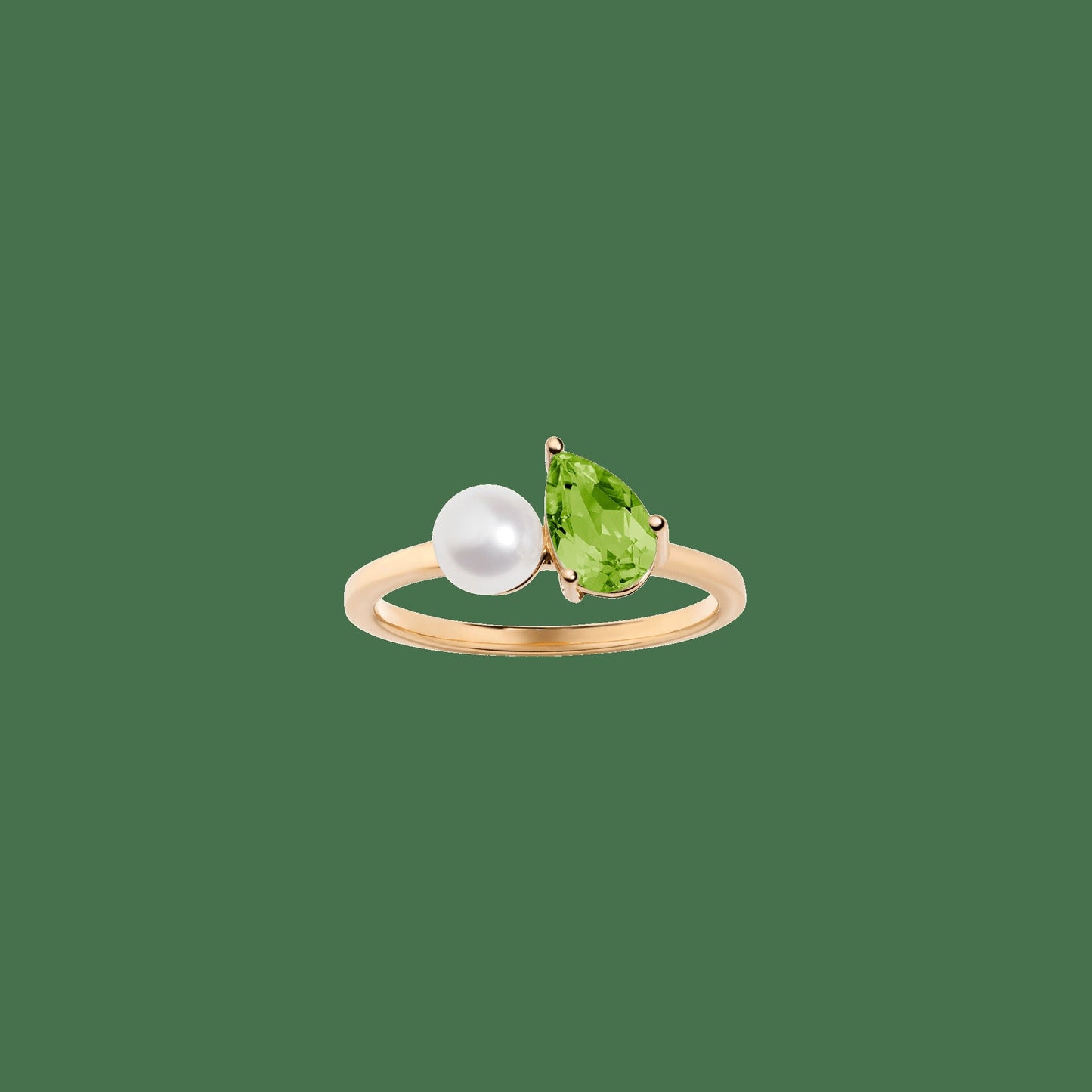Pearl Toi et Moi Ring - Green Peridot