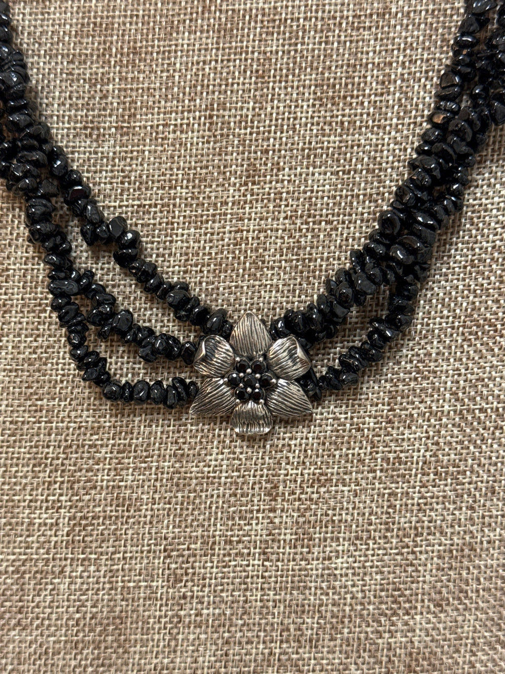 Black Spinel with Sterling Silver Clasp Necklace, 18"-20"