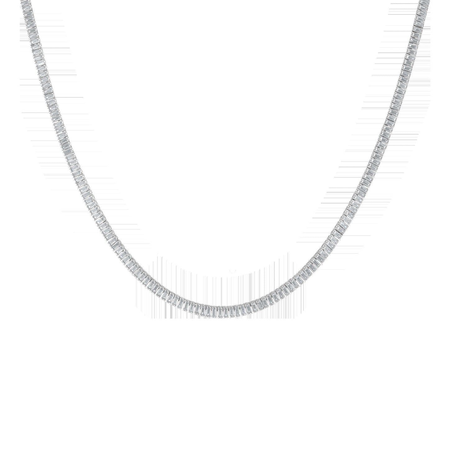 Lab Grown Blue Tourmaline Baguette Tennis Necklace