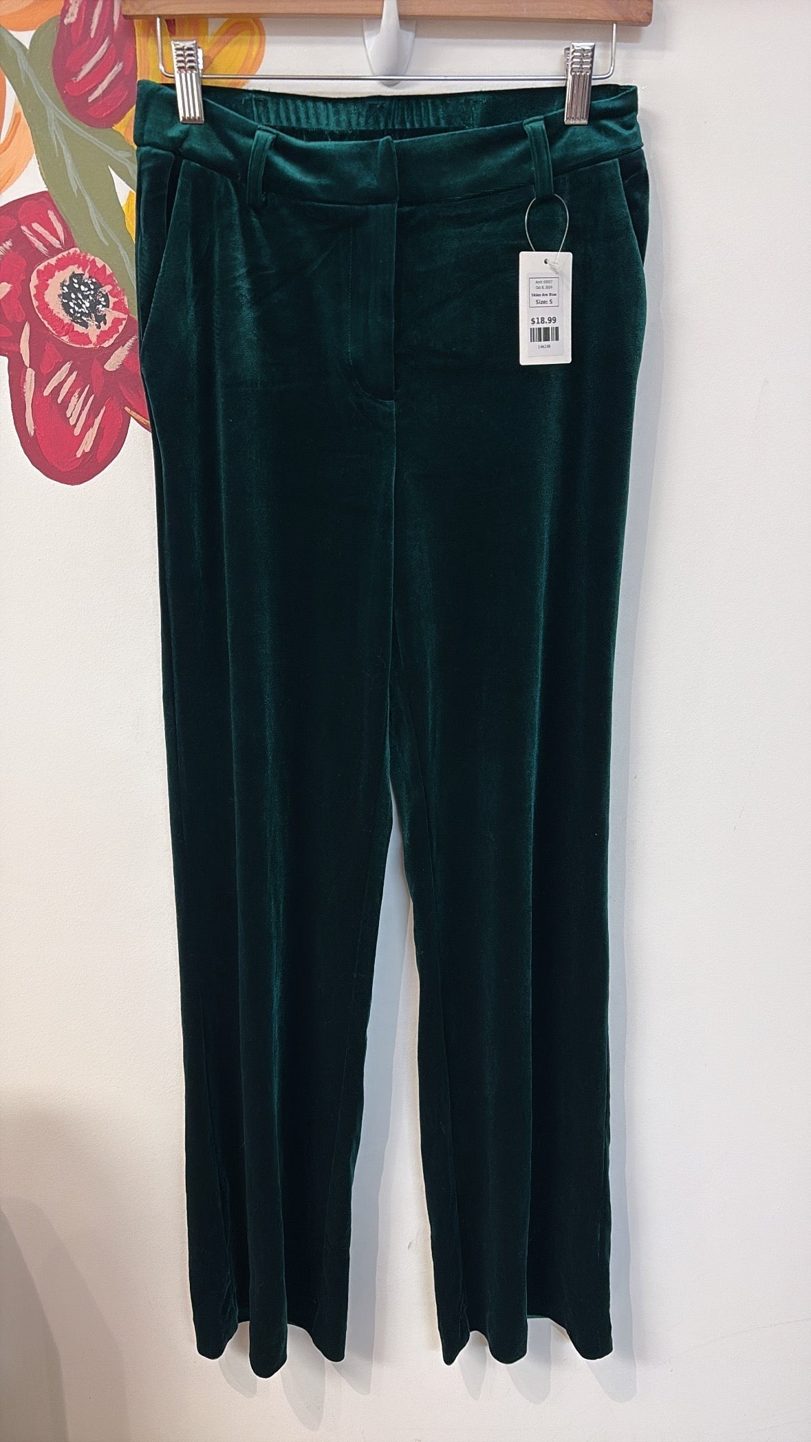 New Skies Are Blue Green Velveteen 30" Inseam Pants, S