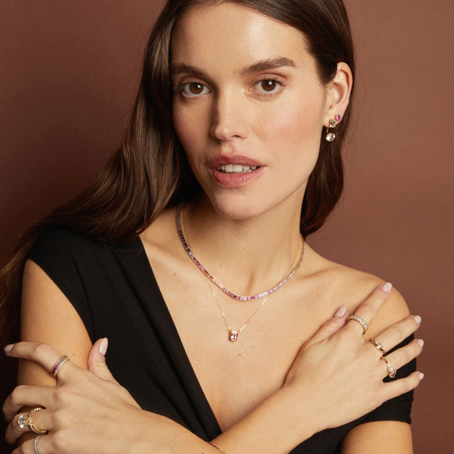 Pink Ombré Baguette Tennis Necklace
