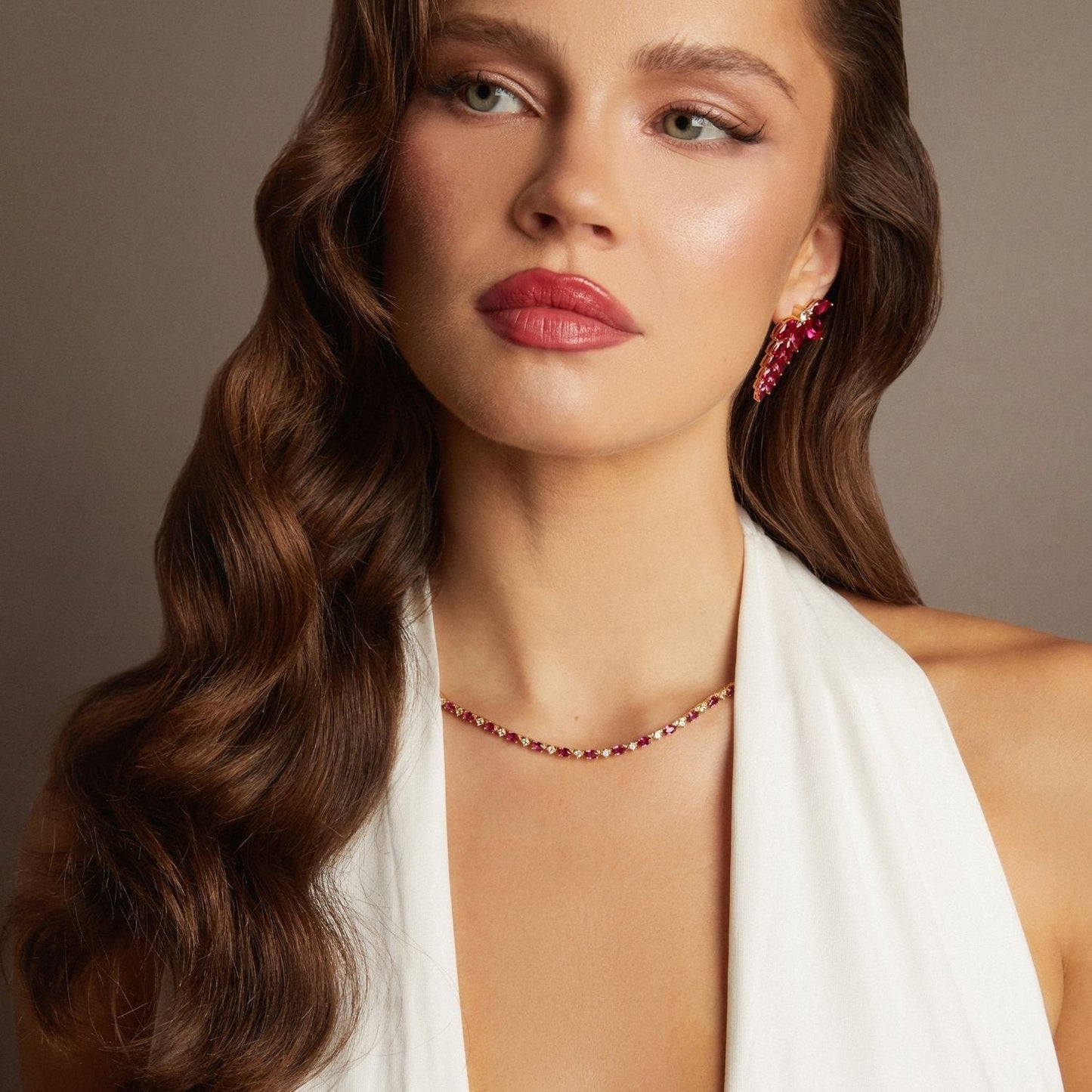Aurate x Marilyn Monroe: Lab Grown Red Marquise Tennis Necklace