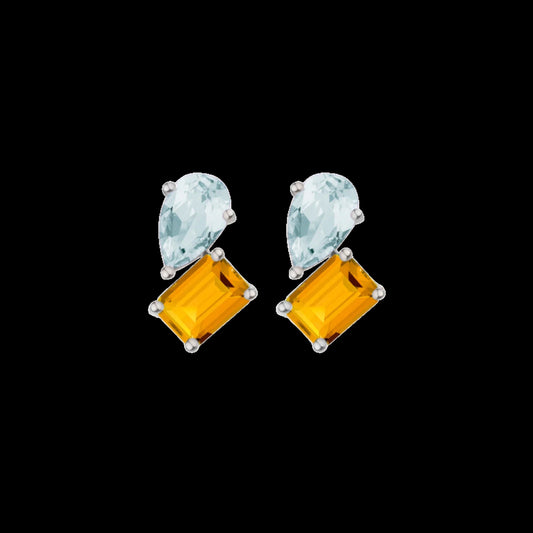 Toi et Moi Gemstone Heirloom Earring - Citrine & Aquamarine