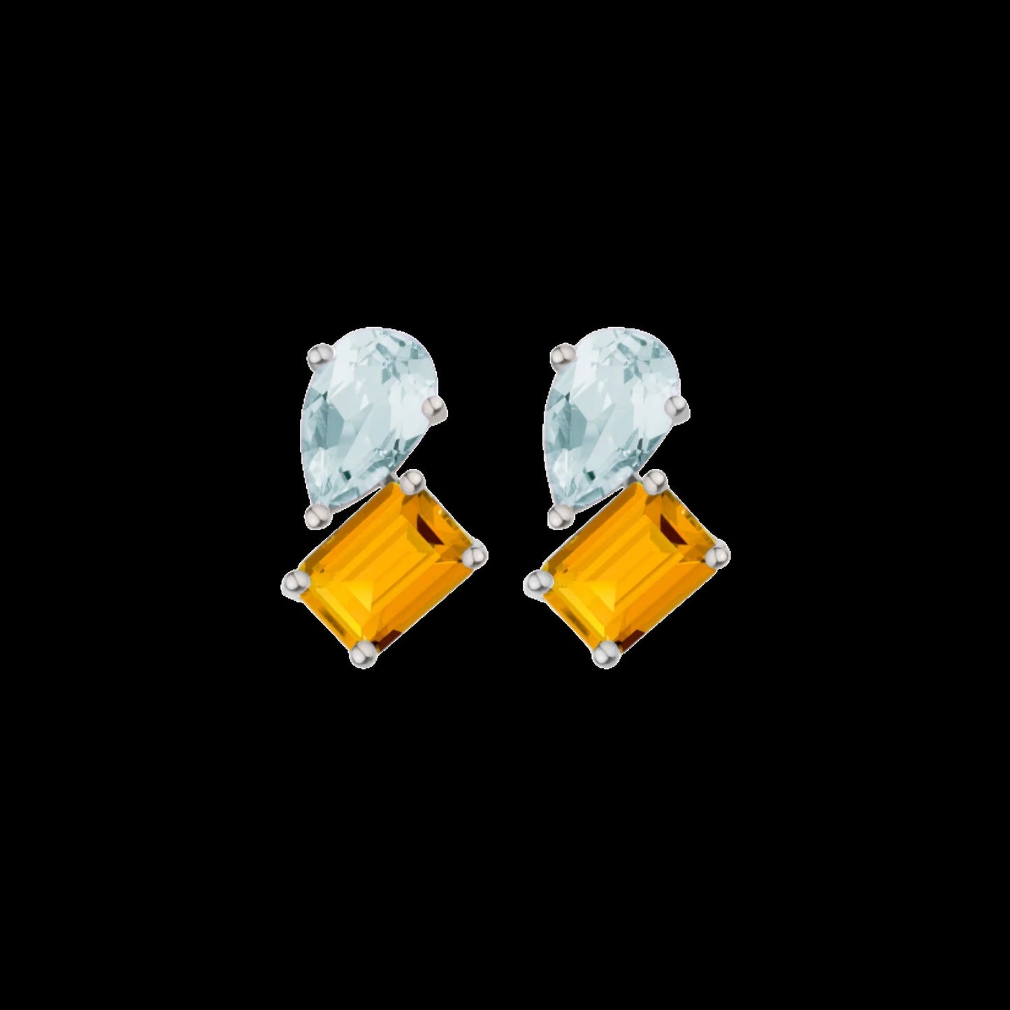 Toi et Moi Gemstone Heirloom Earring - Citrine & Aquamarine