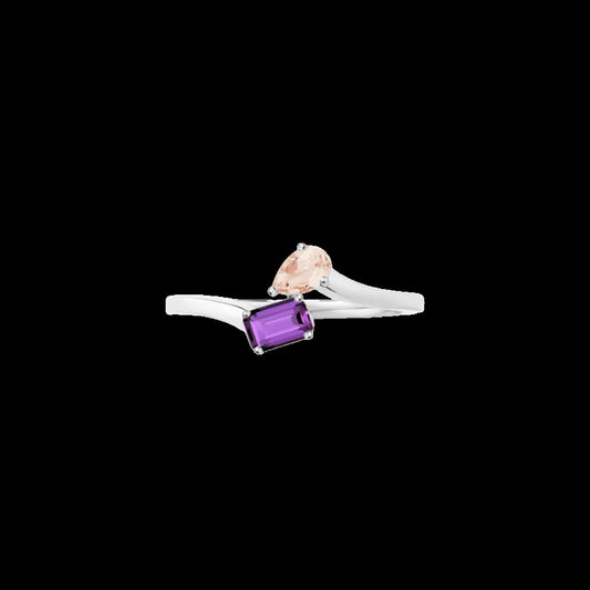 Toi et Moi Gemstone Mini Heirloom Ring - Amethyst & Morganite