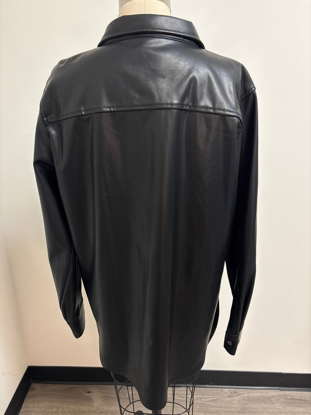 Calvin Klein Black Faux Leather Jacket Top, XL