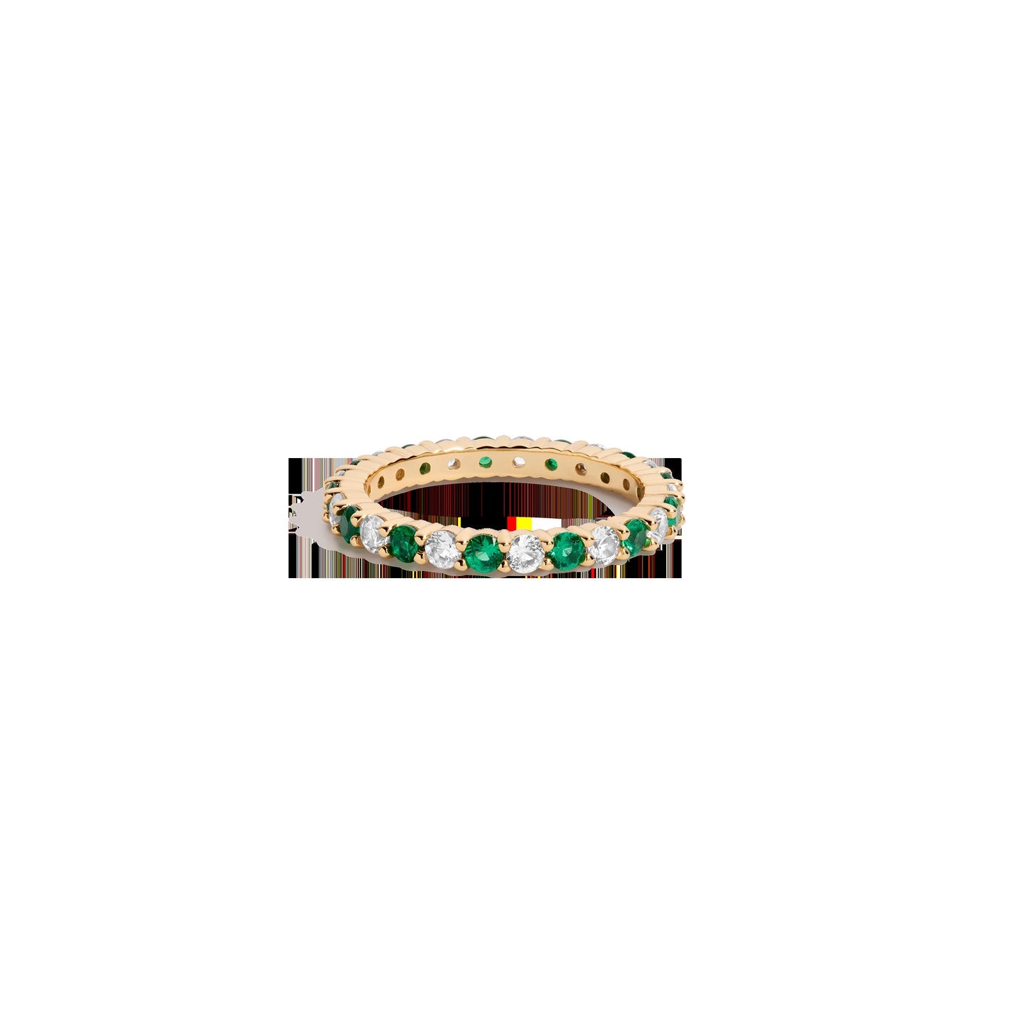 Lab Grown White Sapphire and Green Emerald Alternating Eternity Ring