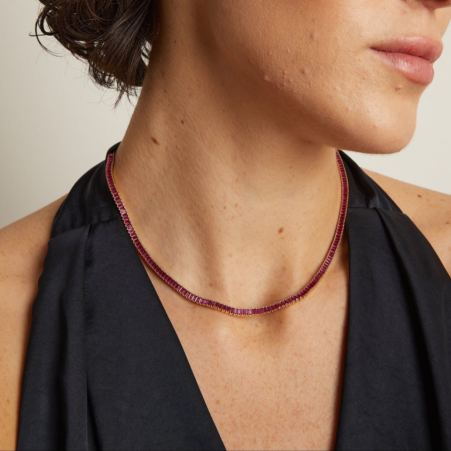 Lab Grown Red Ruby Baguette Tennis Necklace