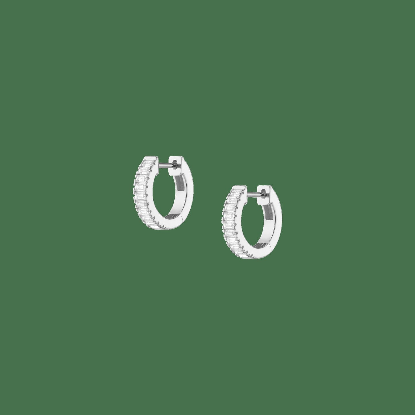 Lab Grown White Sapphire Baguette Huggie Earrings