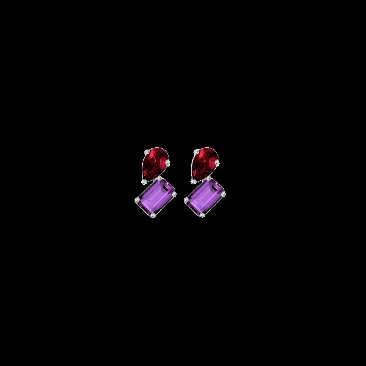 Toi et Moi Gemstone Mini Heirloom Earring - Amethyst & Garnet