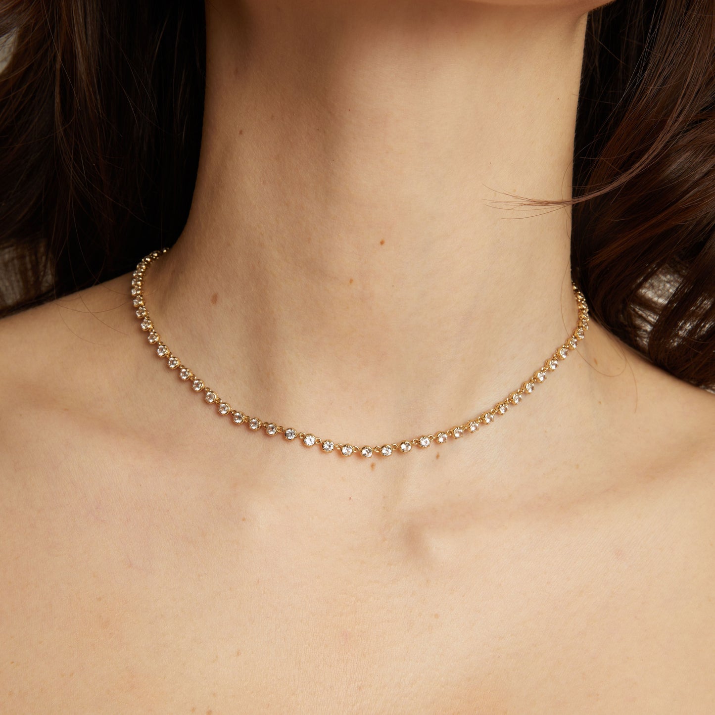 Lab Grown White Sapphire Georgian Tennis Necklace