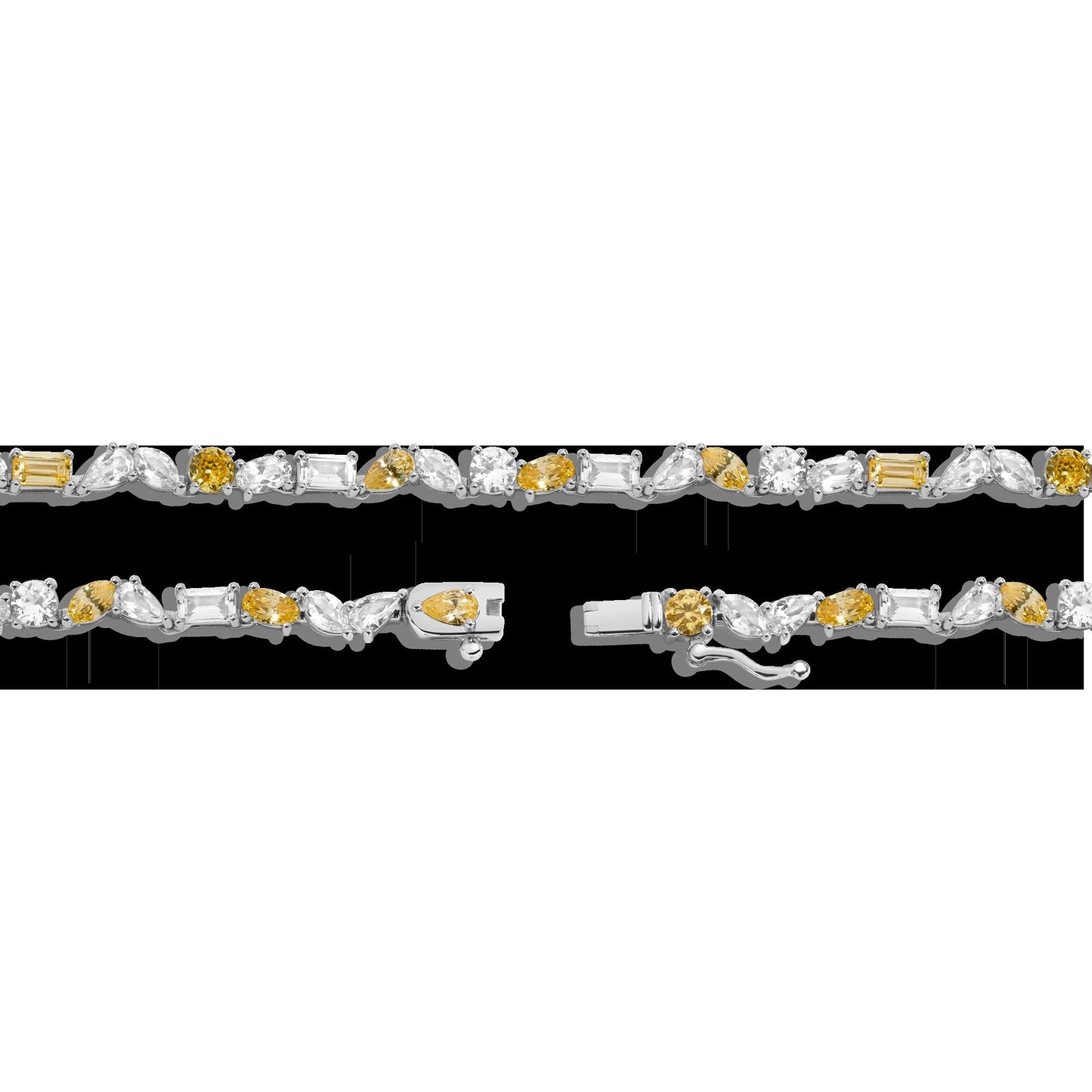 Lab Grown White Sapphire and Canary Mixed Shape Tennis Necklace