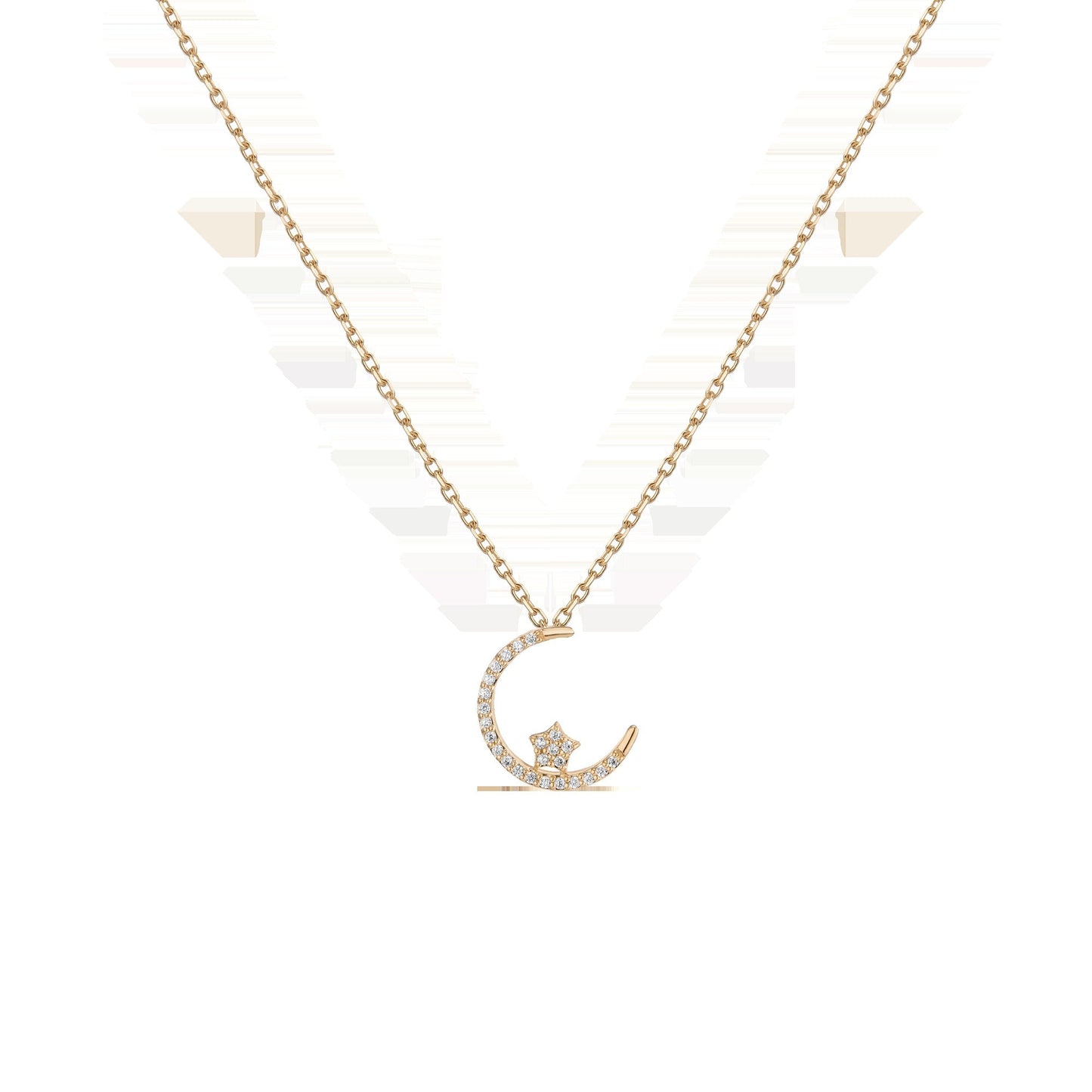 Lab Grown Diamond Crescent Moon and Star Necklace
