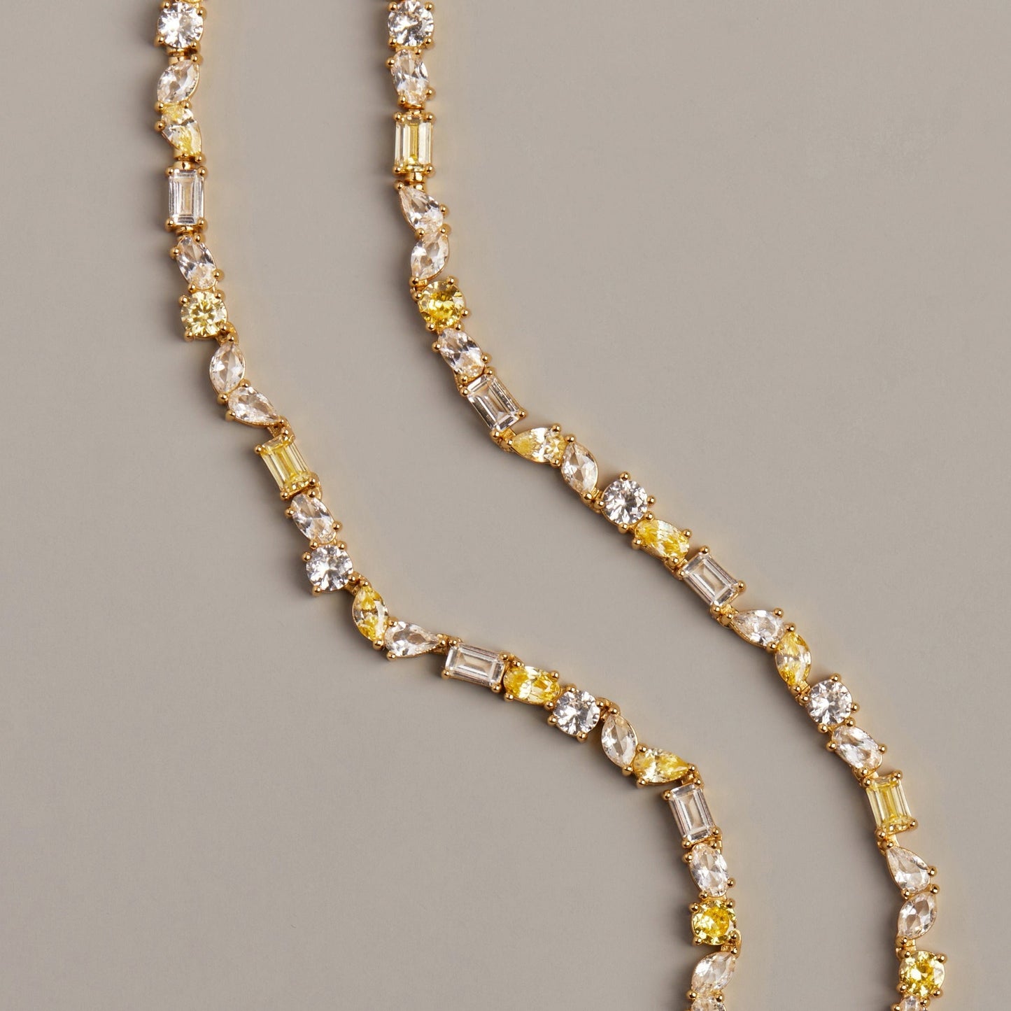 Lab Grown White Sapphire and Canary Mixed Shape Tennis Necklace