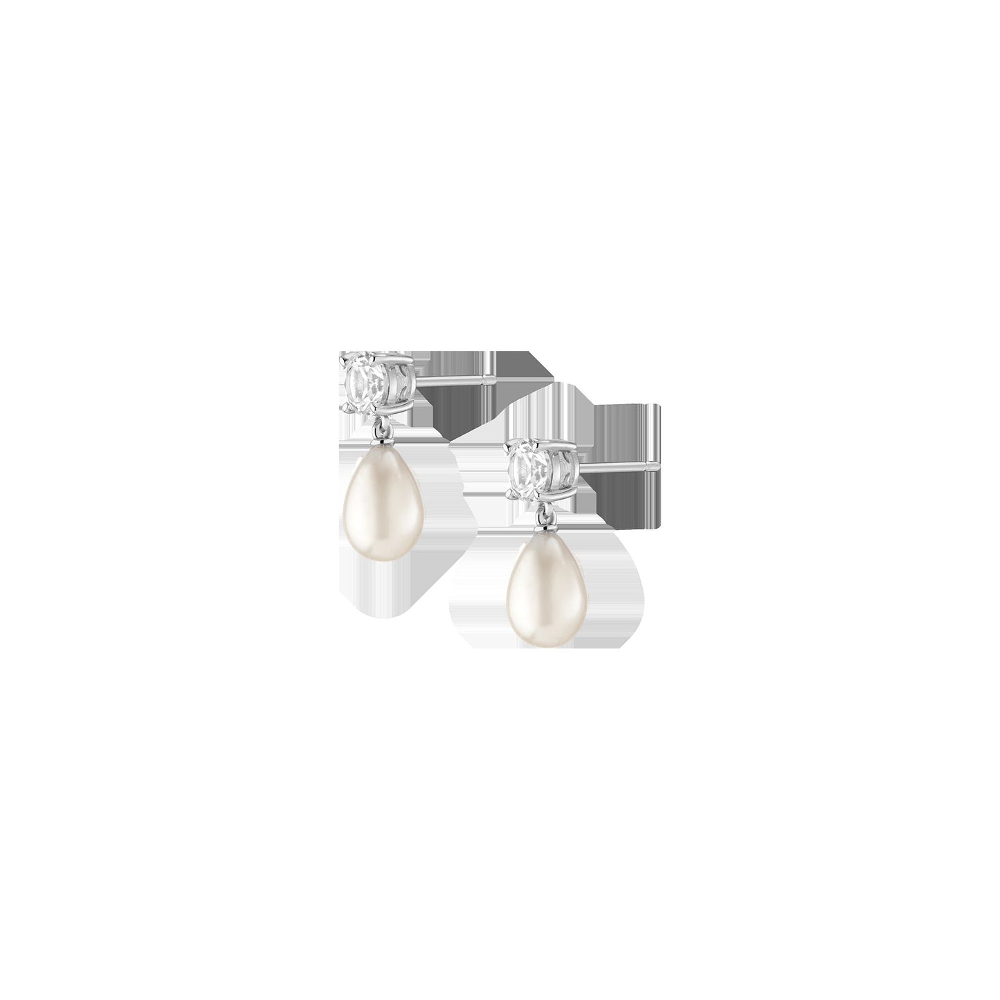 Lab Grown White Sapphire Pearl Drop Earrings