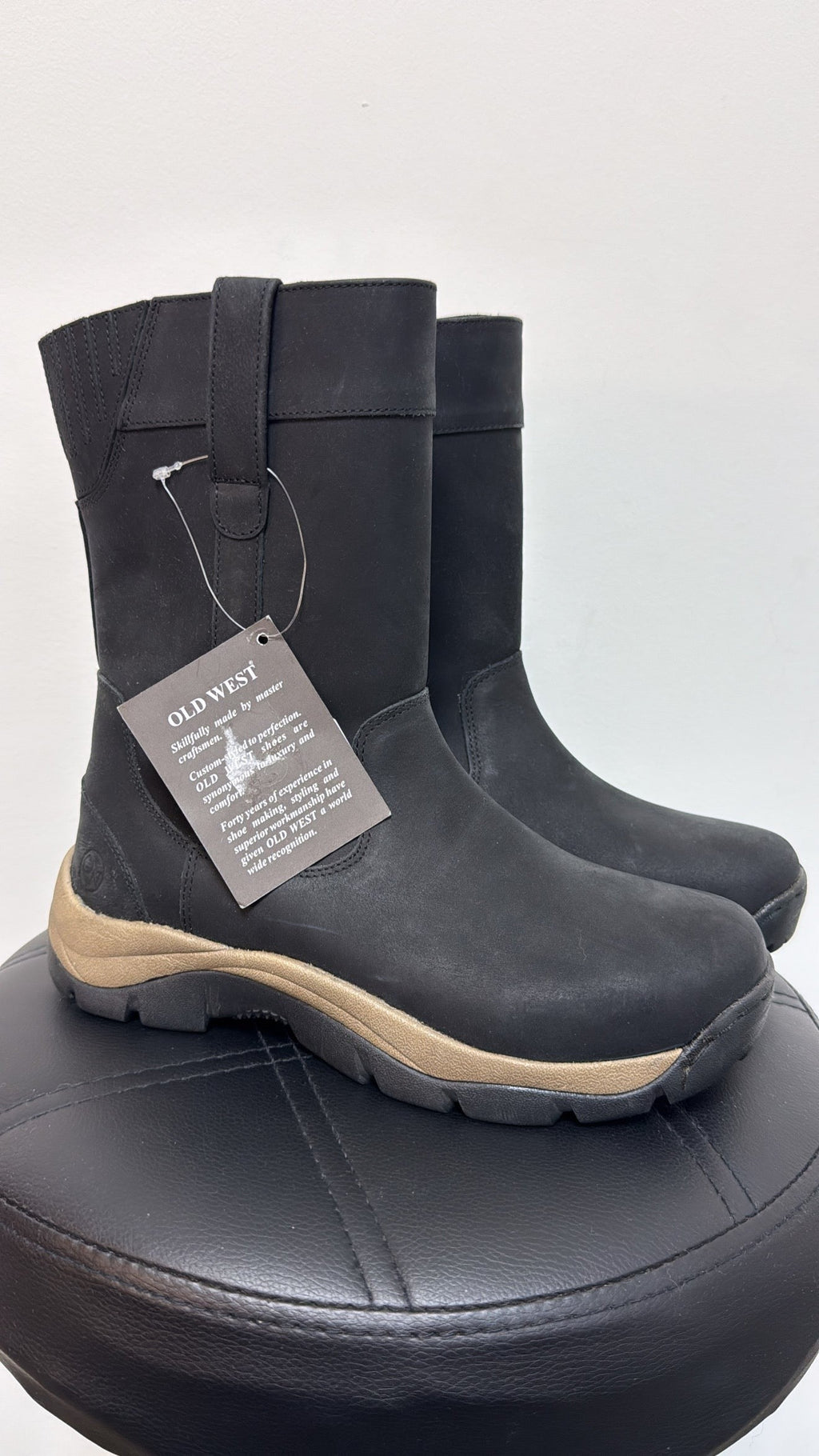 New Old West Black Leather Boots, 8.5/9 (mens 7)
