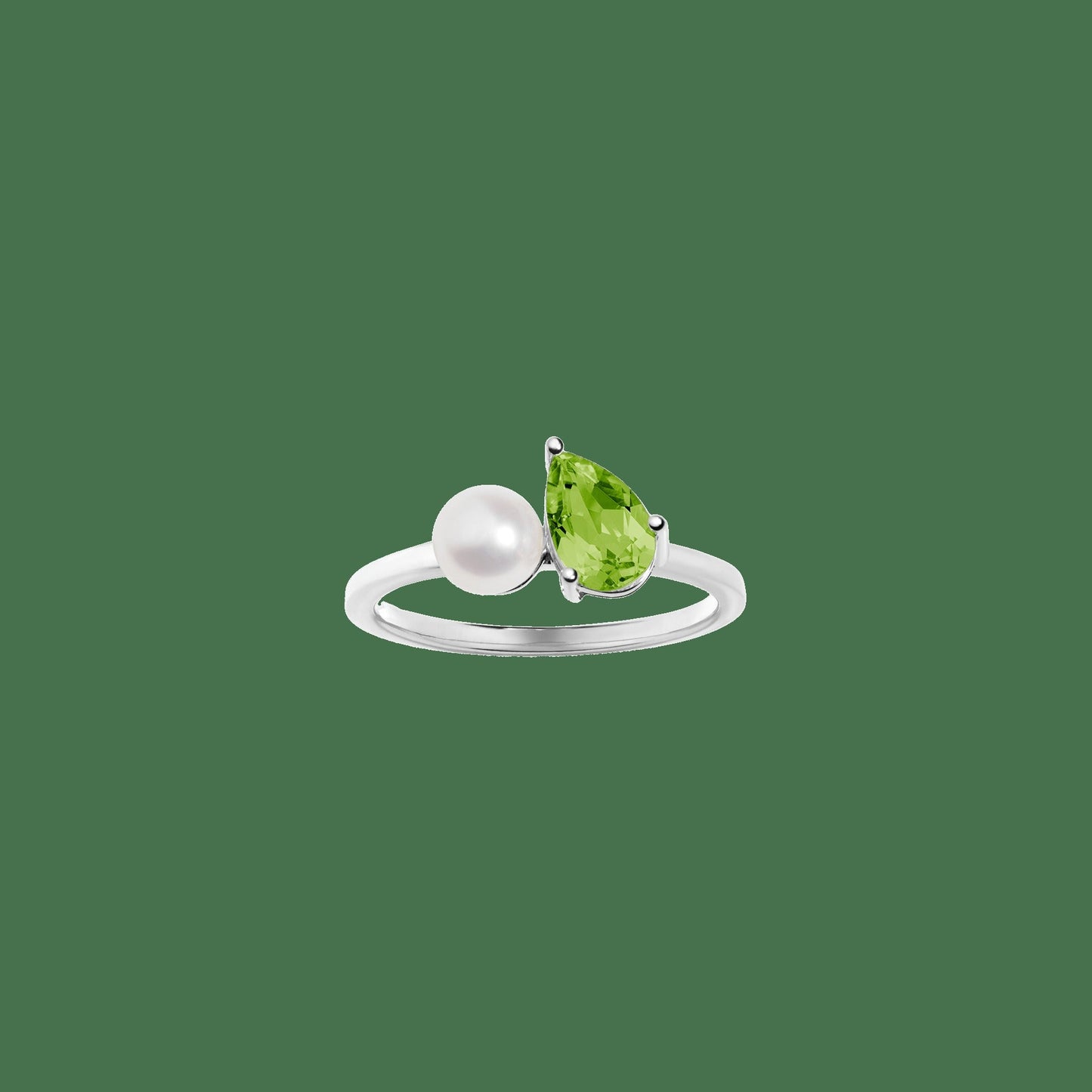 Pearl Toi et Moi Ring - Green Peridot