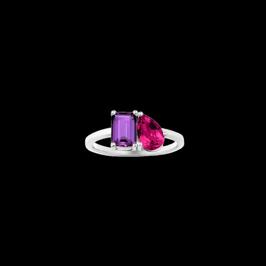 Toi et Moi Gemstone Classic Ring - Amethyst & Red Ruby