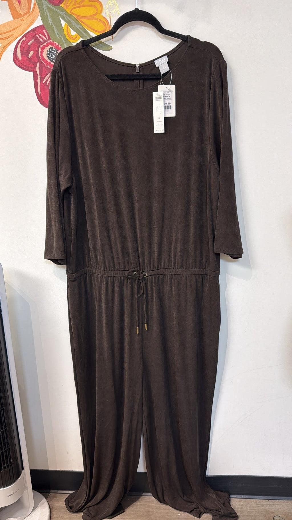 New Chico's Cocoa Bean Travelers 31" Inseam Jumpsuit, 20/22