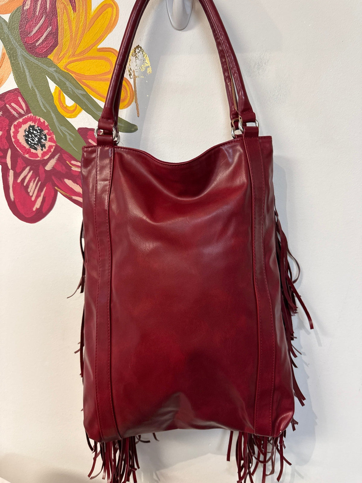 New Soft Surroundings Burgundy Faux Leather Shoulder Bag, 17"x12"