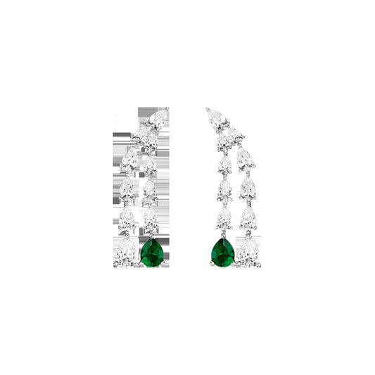 Lab Grown White Sapphire Waterfall Earrings with Emerald