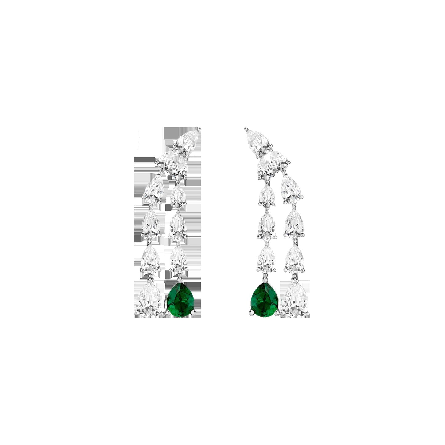 Lab Grown White Sapphire Waterfall Earrings with Emerald