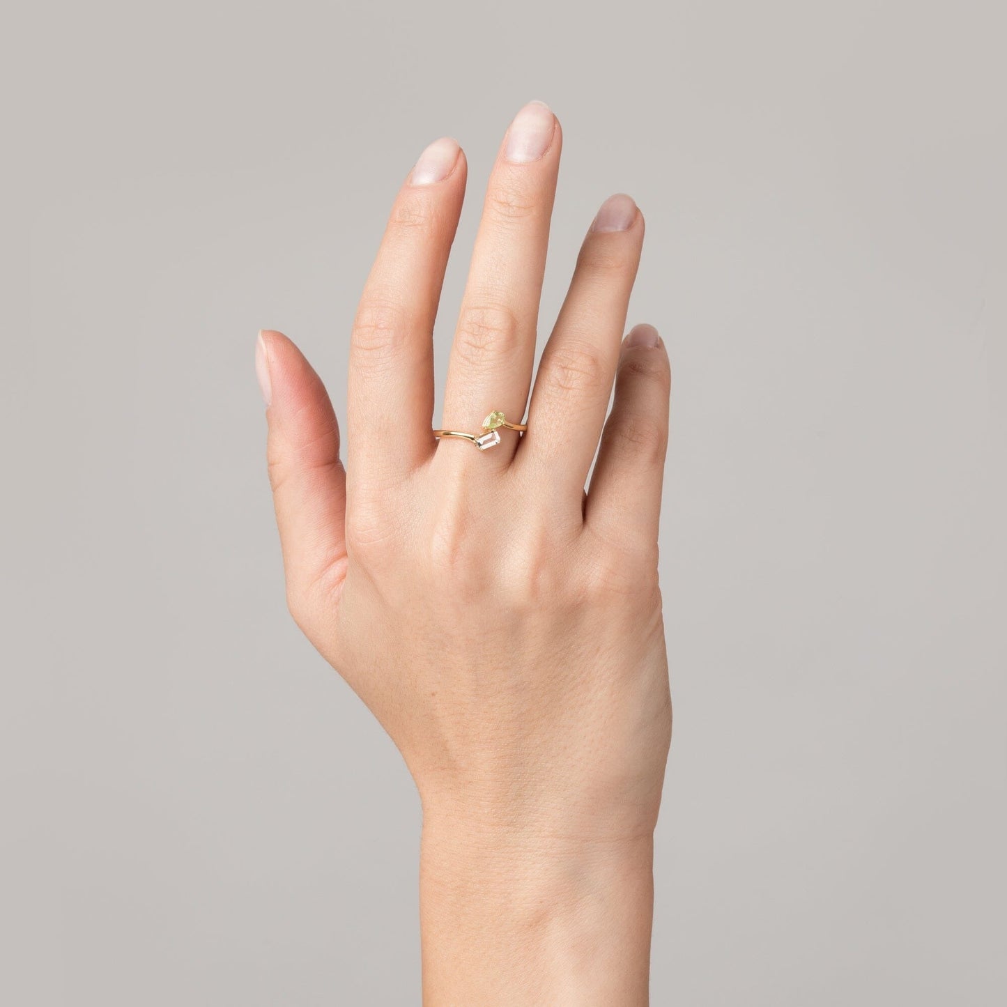 Toi et Moi Gemstone Mini Heirloom Ring - Green Emerald & White Topaz
