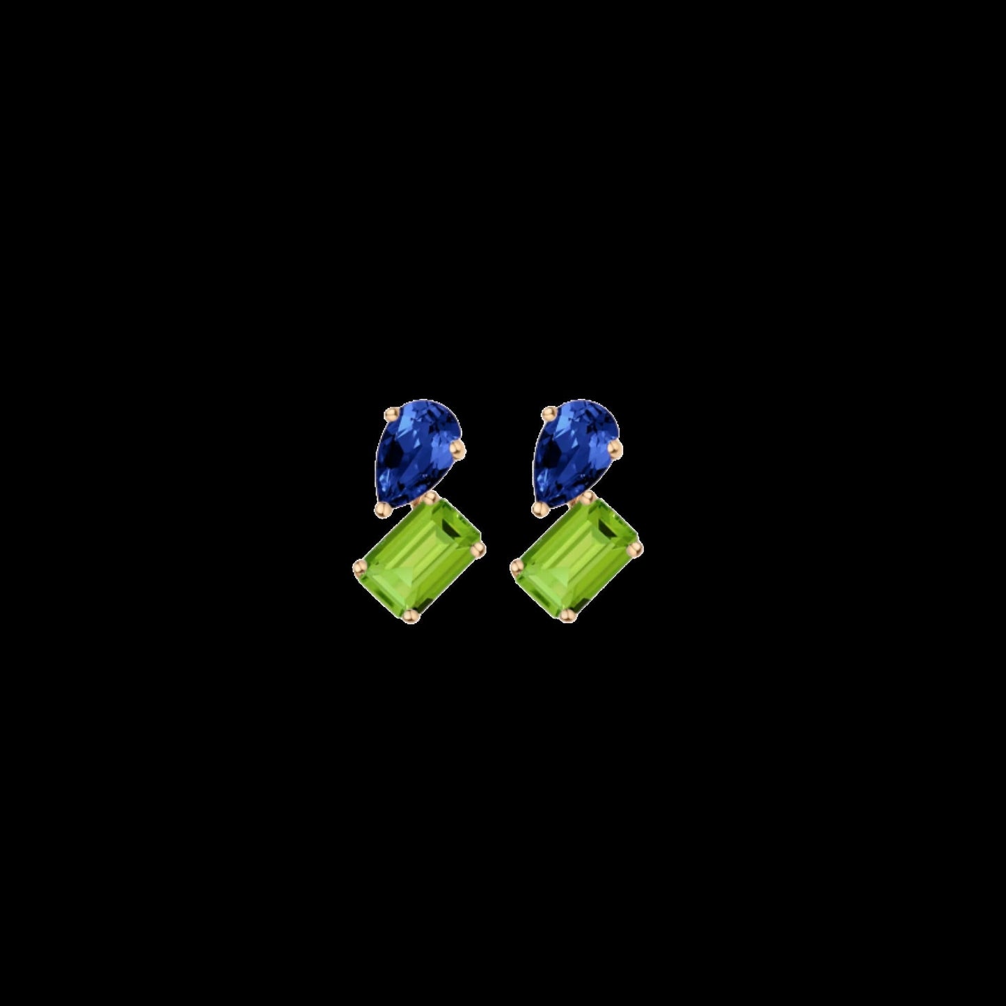 Toi et Moi Gemstone Mini Heirloom Earring - Green Peridot & Blue Sapphire