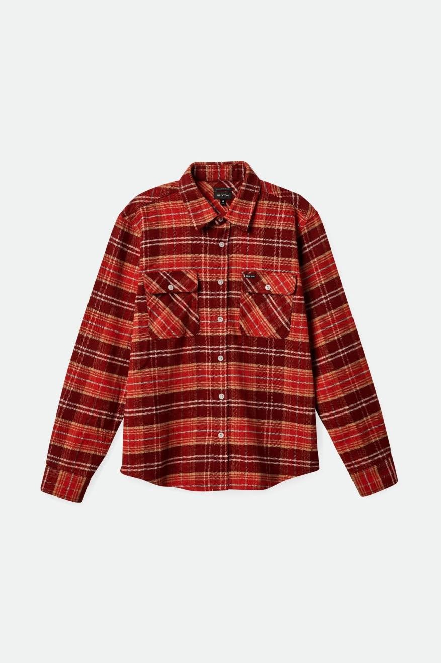 BRIXTON - BOWERY L/S FLANNEL - ISLAND BERRY/ALOHA RED/SAND