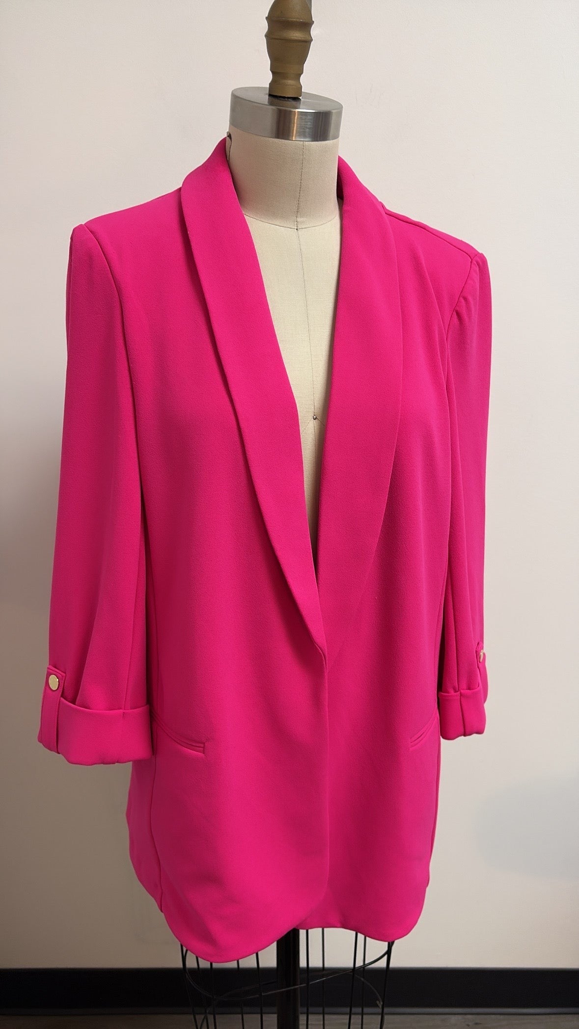 New Anne Klein Pink Cuffed Sleeve Blazer Jacket, XL