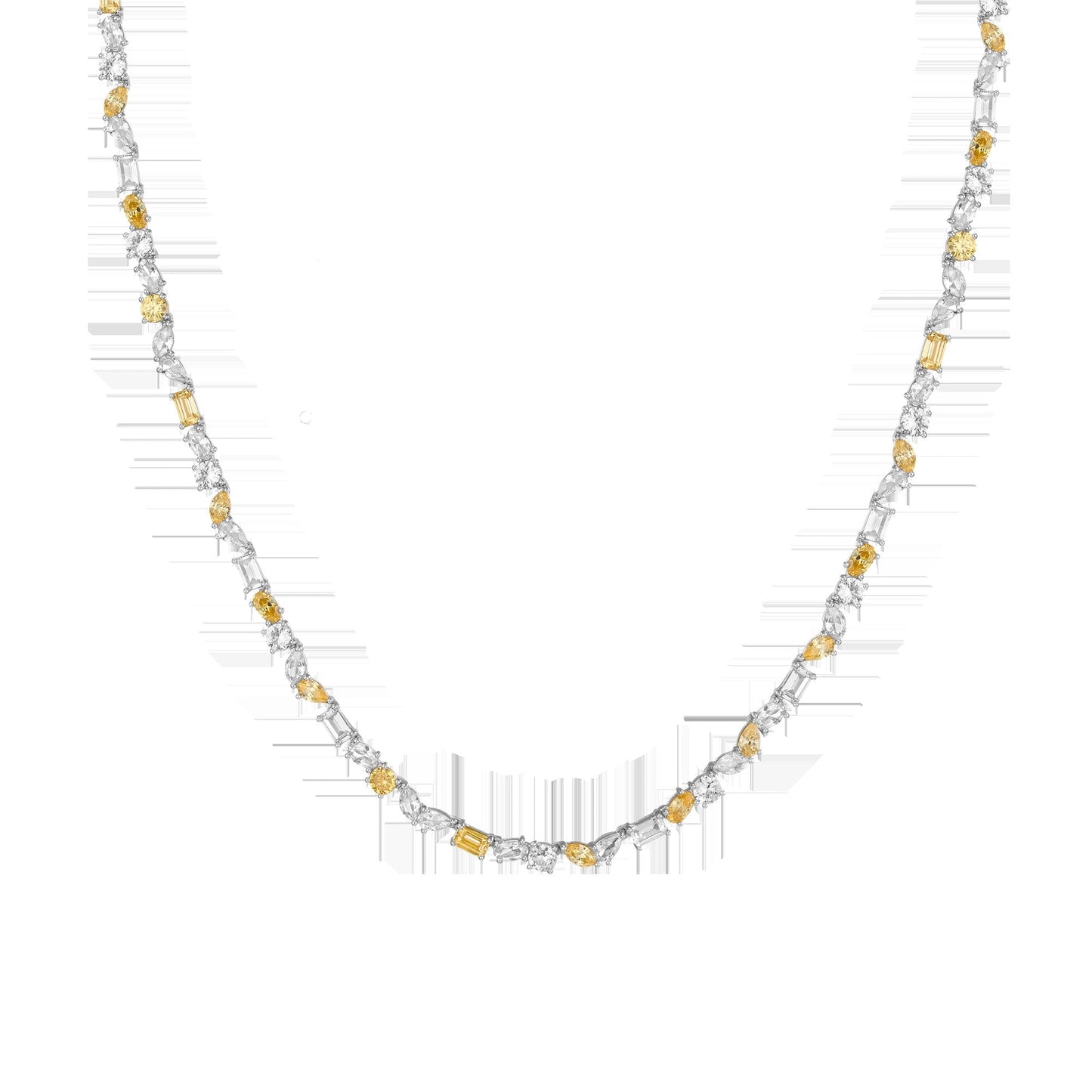 Lab Grown White Sapphire and Canary Mixed Shape Tennis Necklace