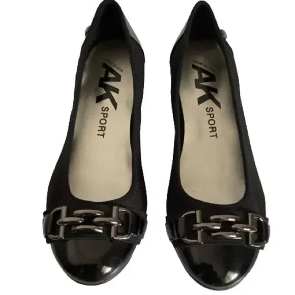 ANNE KLEIN SPORT PATENT AND FABRIC FLATS WITH RUBBER SOLE SHOES SIZE 6.5