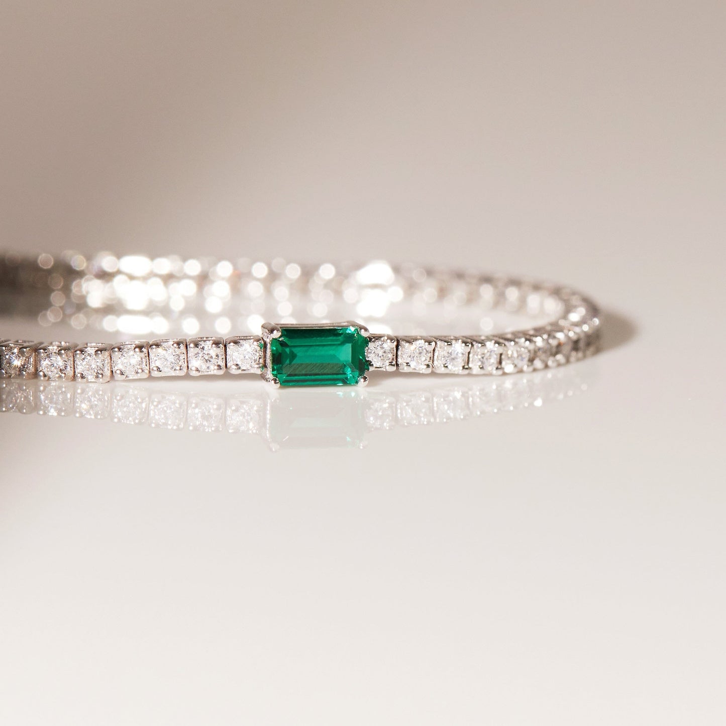 Lab Grown Diamond Tennis Bracelet with Emerald