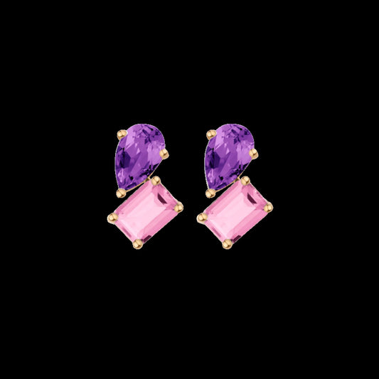 Toi et Moi Gemstone Heirloom Earring - Pink Tourmaline & Amethyst