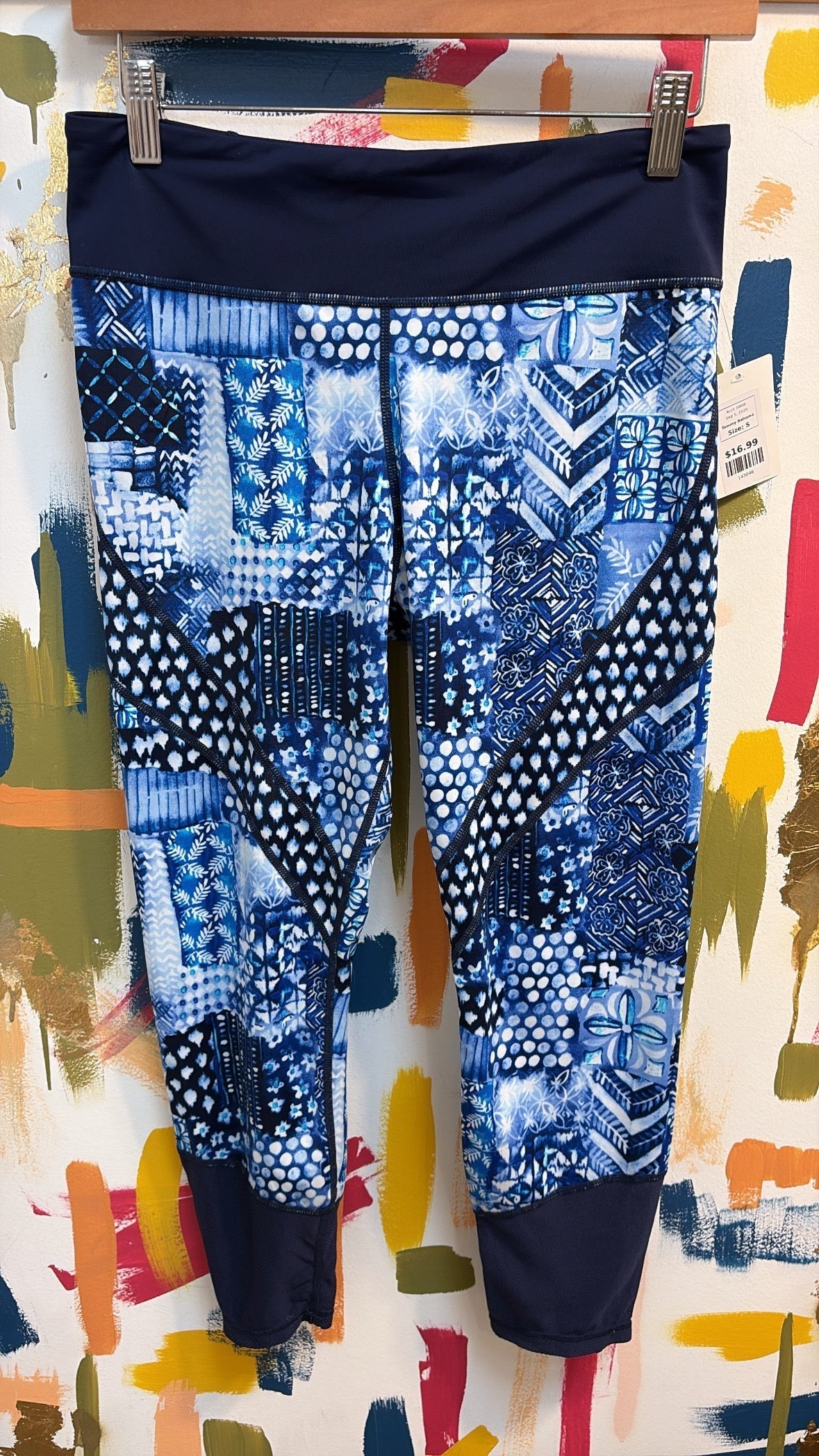 New Tommy Bahama Blue Patchwork 23" Inseam Leggings, S