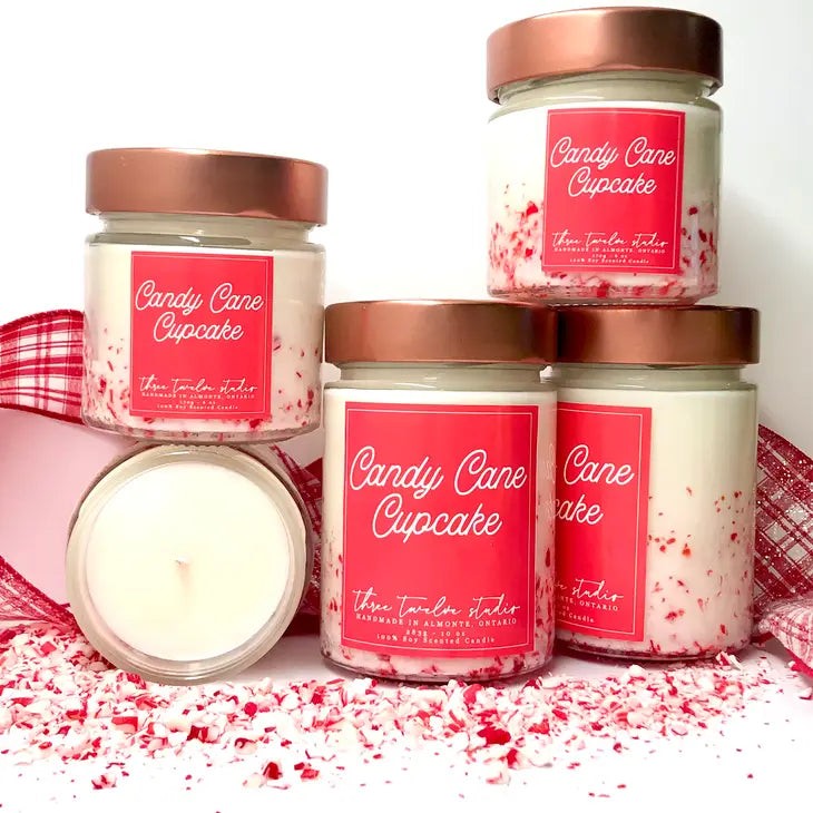Candy Cane Cupcake Candle, Holiday Gift Candle | 6 oz