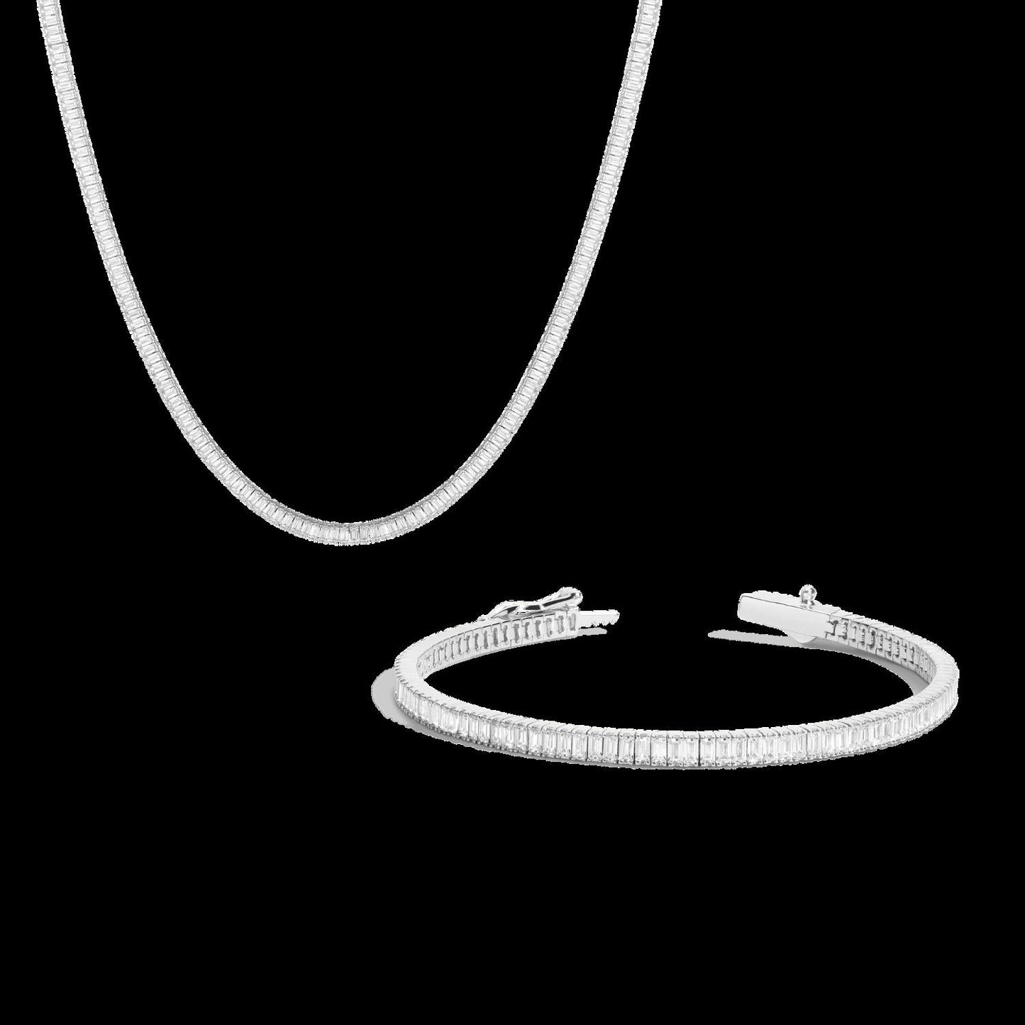 Lab Grown White Sapphire Baguette Tennis Set