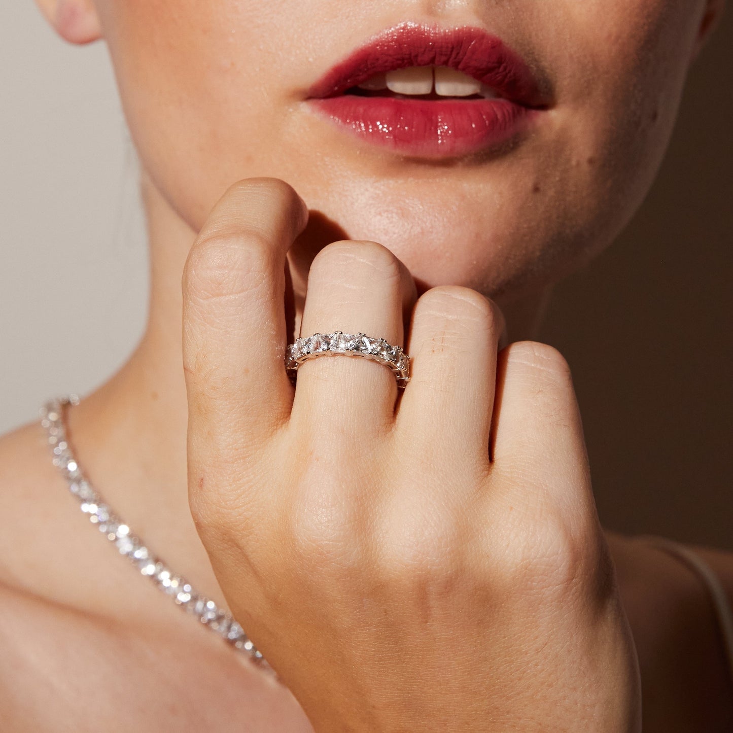 Lab Grown White Sapphire Trillion Eternity Ring